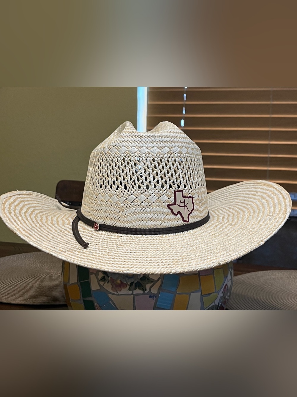 Tacchino brand Jute Straw Western  Hat with Texas Emblem - Natural